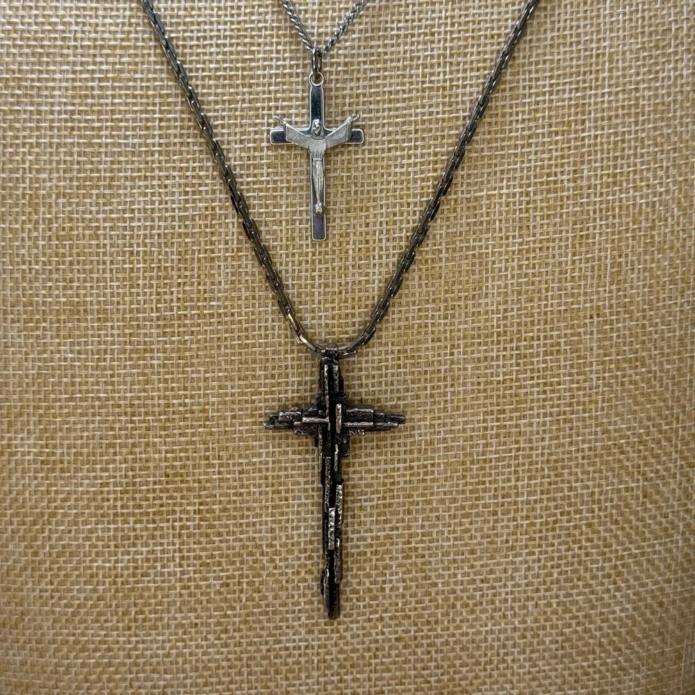 Gothic Brutalist Religious Grunge Cross Necklace Bundle Lot of 2‎ Unbranded